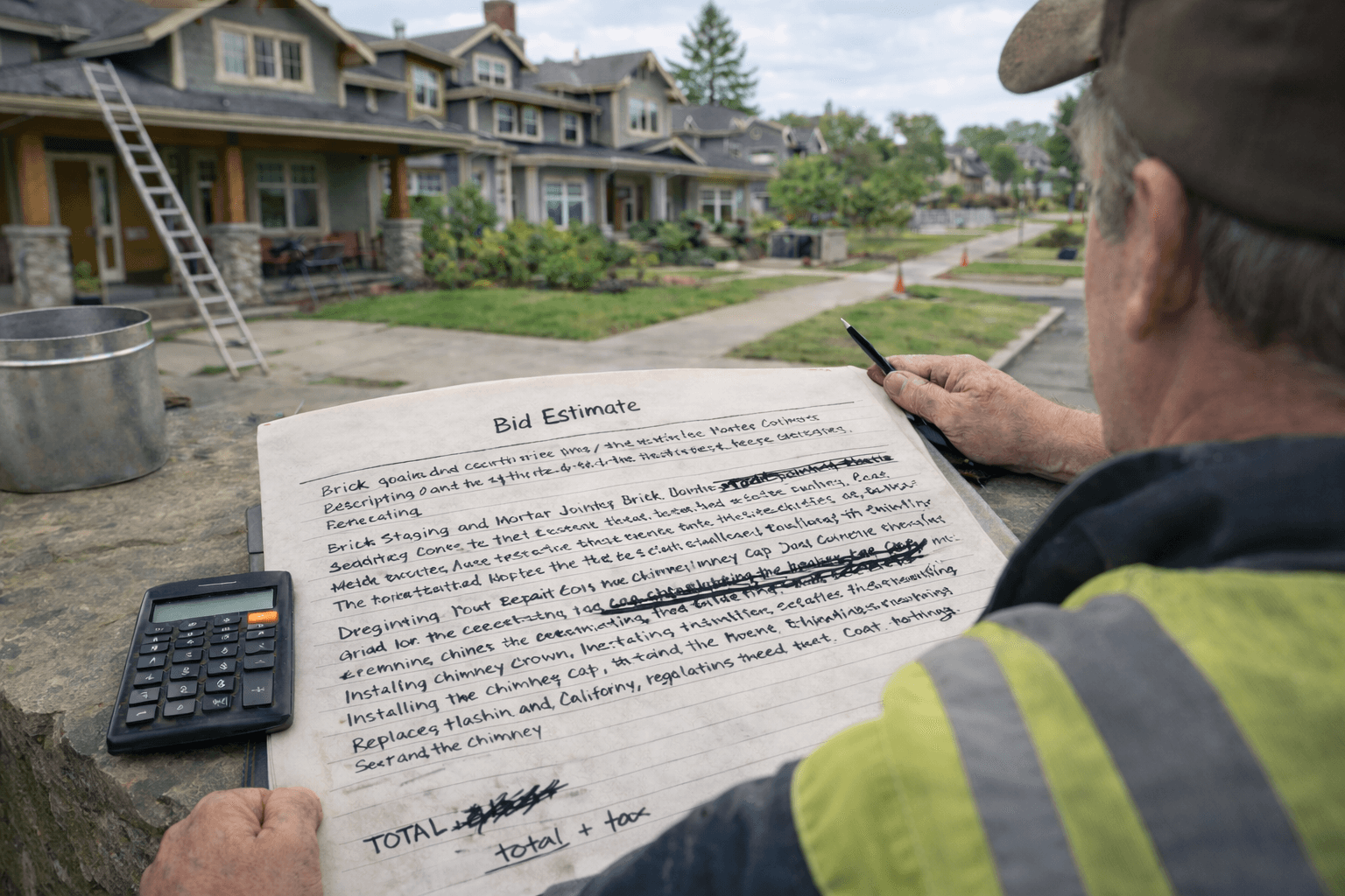 Contractor taking a voice memo at job site